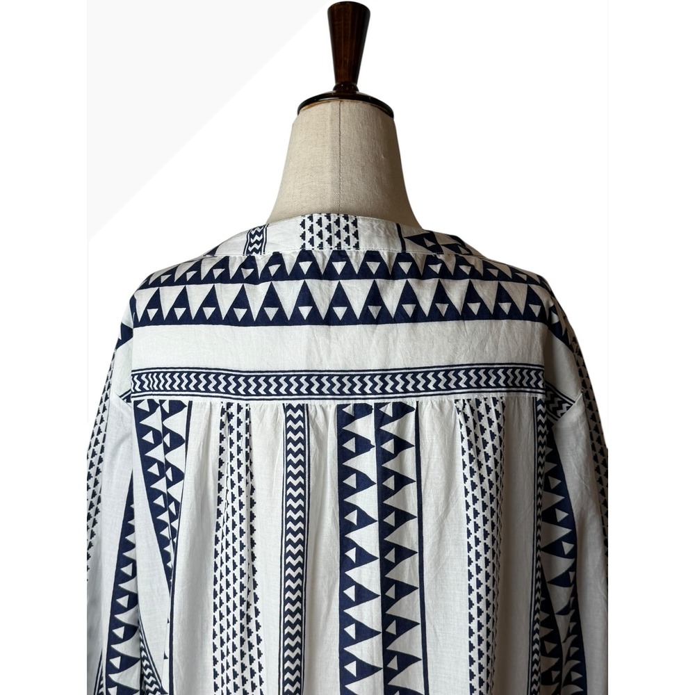 Bindu Anthropologie Geometric Tribal Tiered Mini Dress Women Medium Blue White - Picture 6 of 11